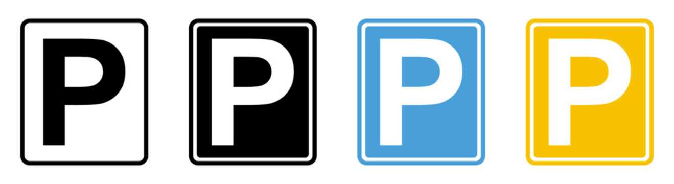 Set of parking sign on white background.