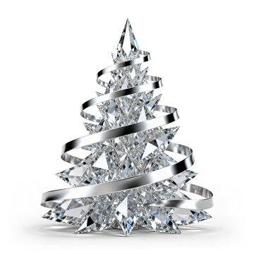 Luxury crystal Christmas tree with elegant silver ribbon, symbolizing premium holiday decoration and high-quality Christmas gifts.