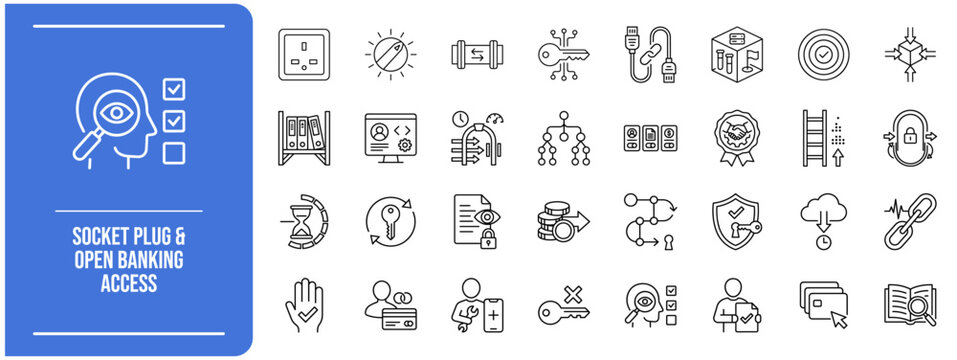 Open Banking and Financial API Connectivity Line Icon Set, Fintech Vector Symbols