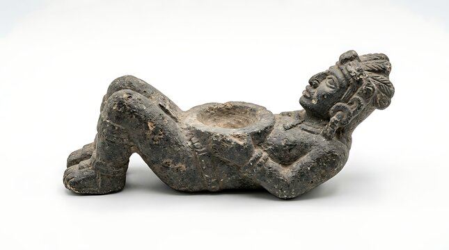 Ancient Mayan Chacmool Statue Figurine Isolated on a Plain White Background