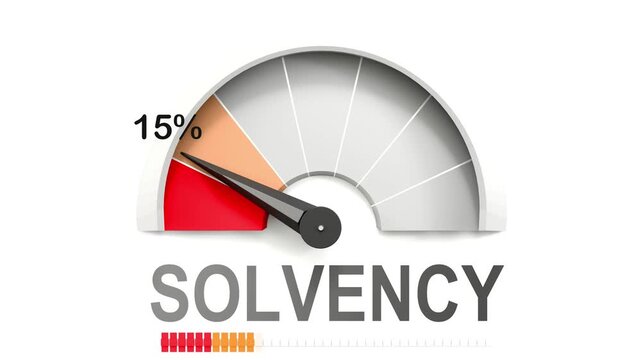 Solvency meter showing falling values of solvency. Diminishing to minimum, reaching zero, below the norm. Lack of solvency. No AI, made by humans for humans.