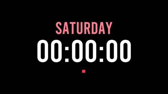 Saturday is about to happen soon. Upcoming saturday, approaching in the near future. Saturday almost here, in a short time - a countdown timer counting seconds the this event.