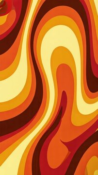 Retro 1970s abstract animation with flowing wavy shapes in orange, yellow, red and brown, creating a groovy psychedelic vintage pattern with smooth organic motion