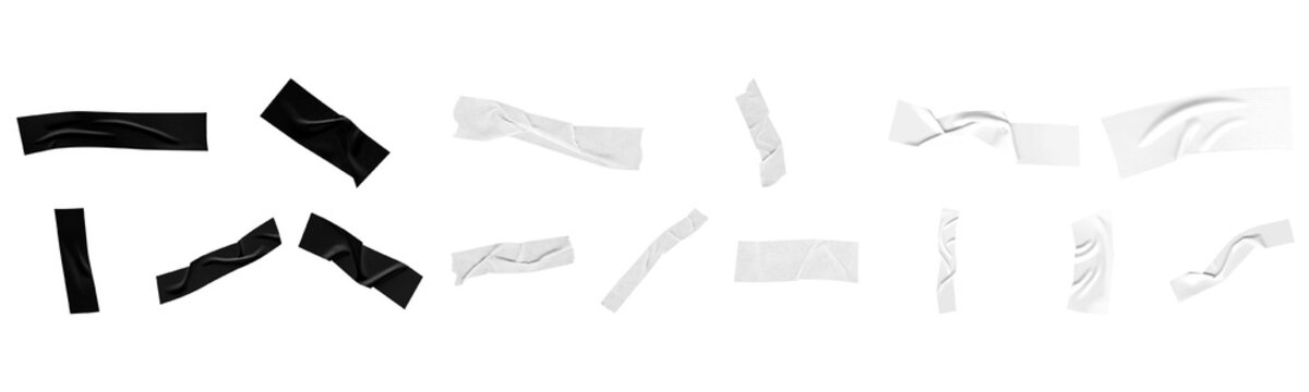 Set of black and white adhesive tape strips PNG overlay for scrapbooking and photo collages