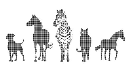 Naklejka premium Various animals silhouettes in halftone pattern style