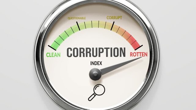 Corruption - corruption index at maximum. High and rising values of corruption. Meter needle reaching rotten levels. Corruption values off the charts. (No AI, made by humans for humans).