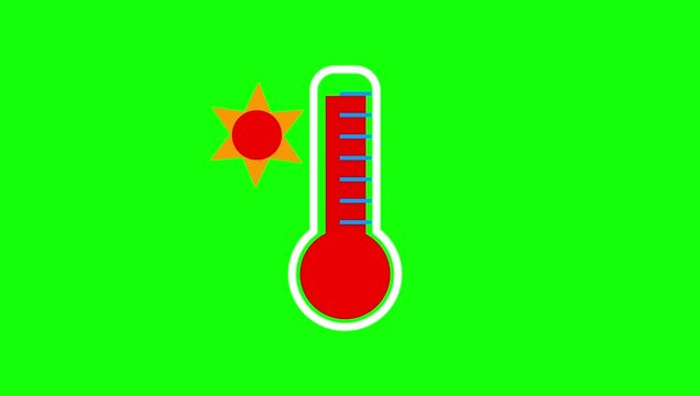 Animated Thermometer with Sun Icon Showing High Temperature, Hot Summer Weather Concept