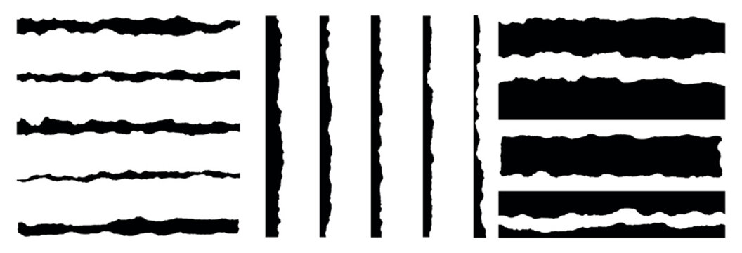 Jagged torn paper rip edge effect on clean  black recycled sheet texture. jagged border, torn sheets paper top, collection of torn, Paper torn strip stroke with cut stuck edges vector illustration, 