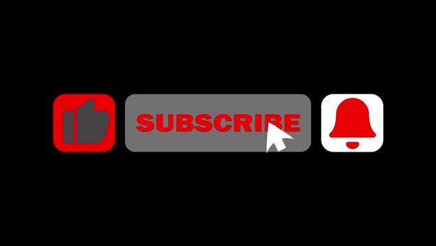 YouTube Subscribe Button Animation with Like and Bell Notification Icons, Video Overlay Motion Graphic