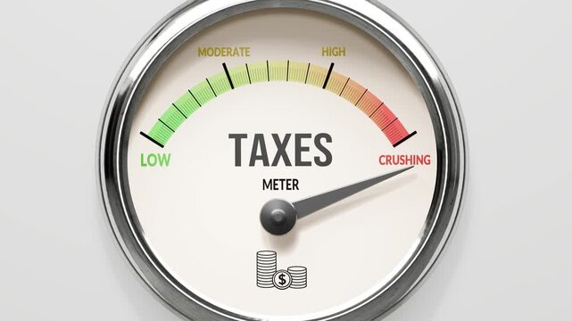 Taxes - tax burden at maximum. High and rising values of taxes. Meter needle reaching crushing levels. Taxes values off the charts. (No AI, made by humans for humans).