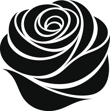 Black and white rose vector illustration. Minimalist botanical silhouette icon. Stylized floral design isolated on white background for logo, tattoo, and print.