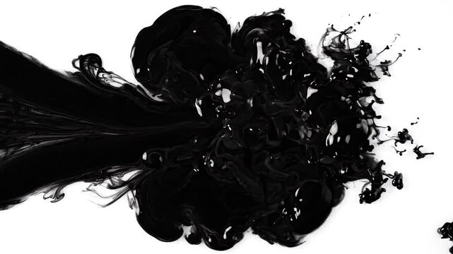Abstract Black Ink Cloud Dispersing in Water Creating Dynamic Fluid Swirls and Artistic Splash Patterns for Visual Motion Effects