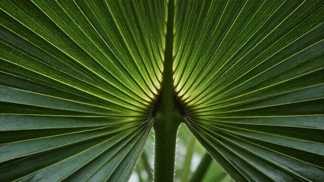 Vibrant Green Palm Frond Close-up with Natural Sunlight