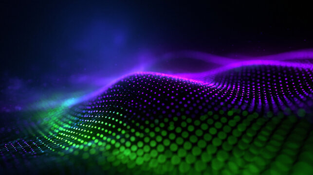 Abstract Glowing Digital Particle Wave Technology Background