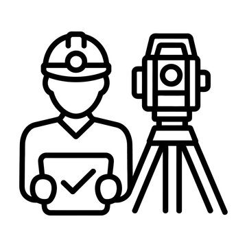 Professional land surveyor with total station equipment vector icon for construction site