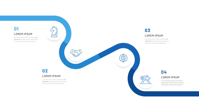 A four‑step business infographic for a presentation or website. Editable boxes. Startup concept, stages, phases.