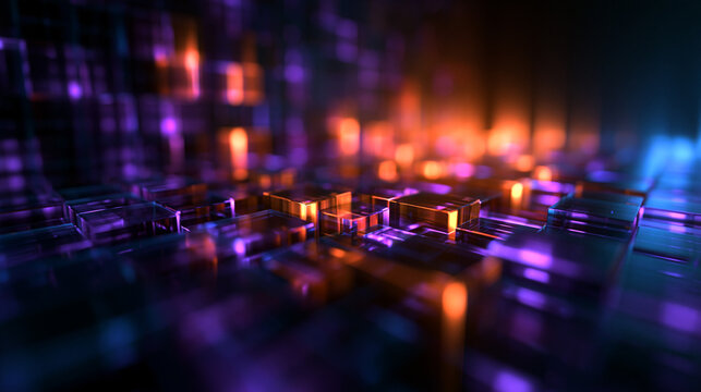 Futuristic Digital Technology Background with Glowing Neon Cubes