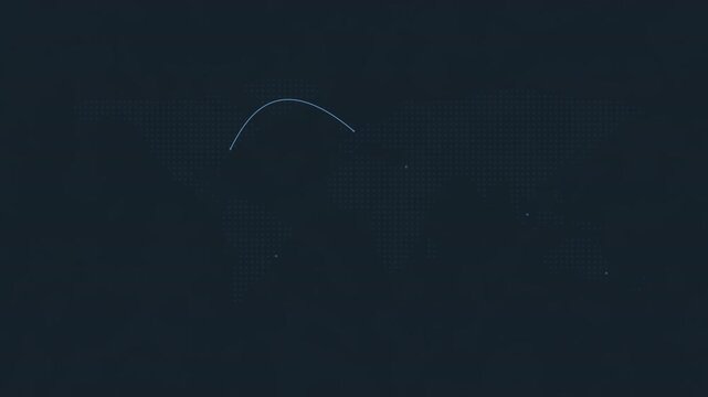 Glowing dot matrix world map with relay arcs over navy seamless loop