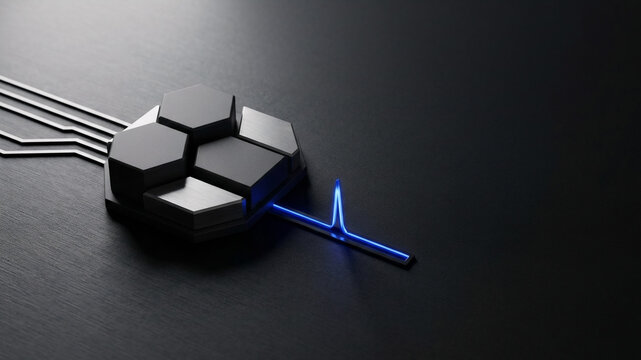 Photonic hexagonal graphene structure with circuit traces and glowing blue waveguide representing AI photonic chip