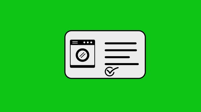 Washing machine appliance icon animation appearing on information card with green screen background.