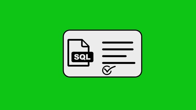 Sql file icon appears on screen with lines and checkmark, animation.
