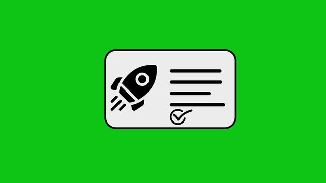 Animated rocket icon with checklist appearing on digital card over green screen background.