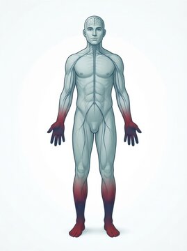 The human peripheral nerve anatomy with focus on nerve plexus and spinal nerve connections.