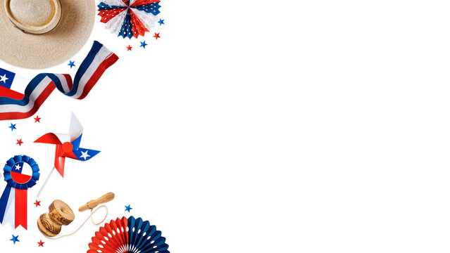 Traditional chilean independence day elements and toys creating a festive border