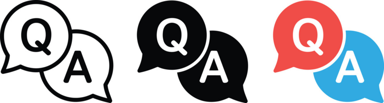 Q and A icon featuring questions and answers symbols, customer support, FAQ communication, help center, and information service concepts.