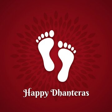 Happy dhanteras greeting card with goddess lakshmi footprints