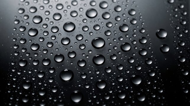 Water Droplets on Dark Reflective Surface Macro Photography