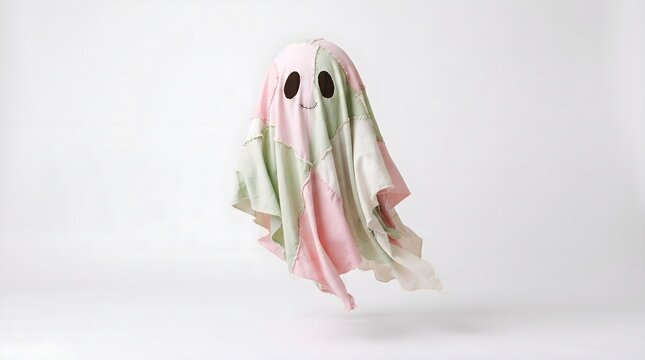 A charming pastel ghost floats gently against a clean white background perfect for halloween decorations