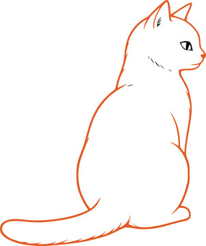 A simple line drawing of a sitting cat looking away on a white background