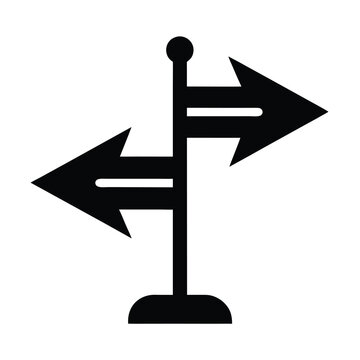 Direction signpost with opposing arrows pointing left and right black vector decision icon