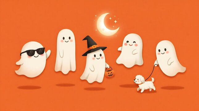 A delightful collection of playful ghosts celebrating the spooky and fun festivities of halloween night