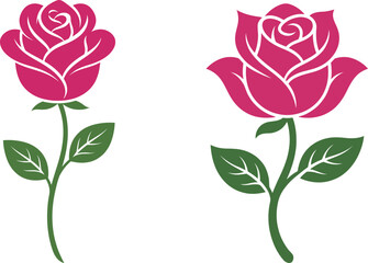 Fototapeta premium Elegant pink rose flower icons isolated on white background for design