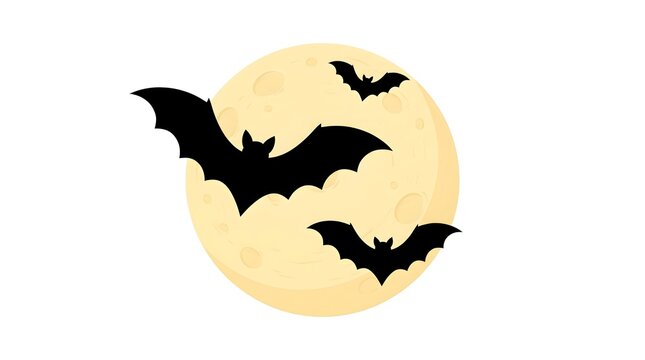 A spooky halloween scene featuring silhouetted bats flying against a pale textured full moon background