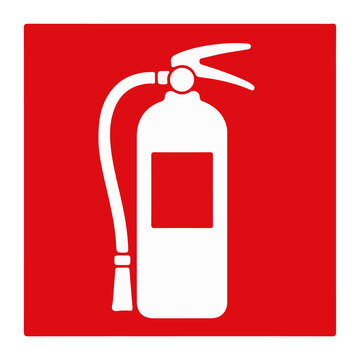 Fire extinguisher with label or fire equipment red square safety sign vector illustration