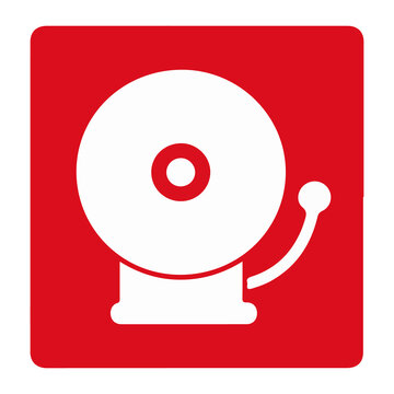 Fire alarm bell or emergency alarm red square sign vector illustration