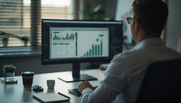 Man working on excel computer