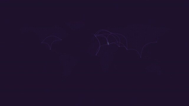 Dot matrix world map pulse glowing over dark background seamless loop