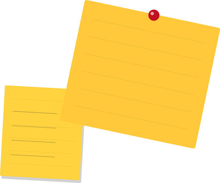 Two yellow sticky notes on desk isolated on white background, illustration
