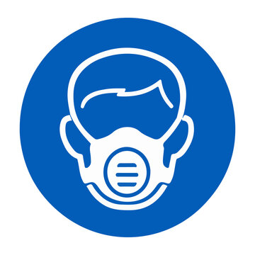 Wear respirator mask or respiratory protection blue circle mandatory sign vector illustration