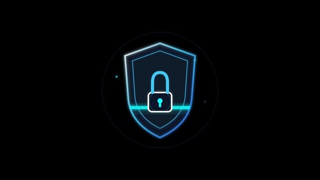 Animated Cyber Security Shield Padlock Line Icon