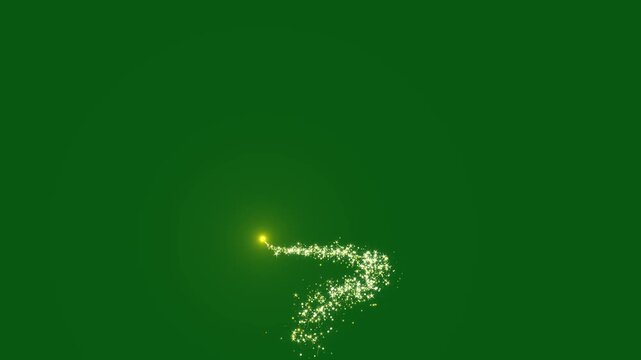Luxury magical golden glitter trail with fairy dust particles, sparkling stars, glowing light streaks, elegant swirl animation and shimmering gold effects on green screen 4k