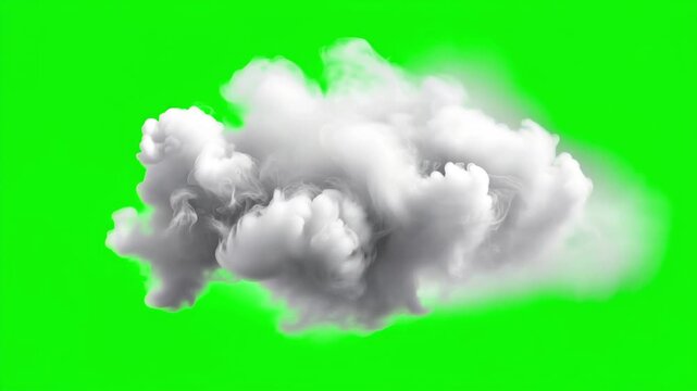 White fluffy cloud slowly forming and billowing on a bright green screen background, realistic isolated cloud effect for chroma key compositing, weather and sky video editing