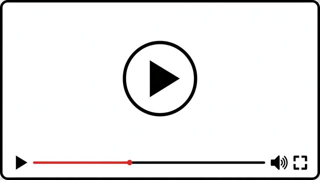 Video player interface icon with play button and progress bar for digital media streaming.