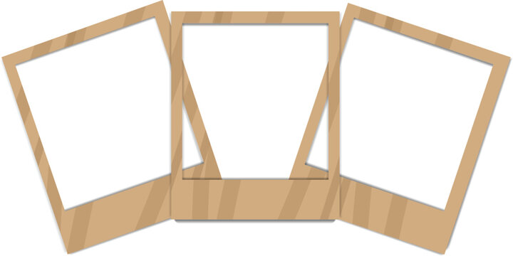 Set of brown paper instant photo frames and polaroid collage templates with drop shadows