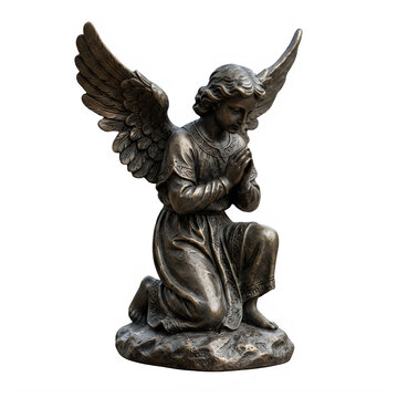 Angel statue with wings kneeling in prayer