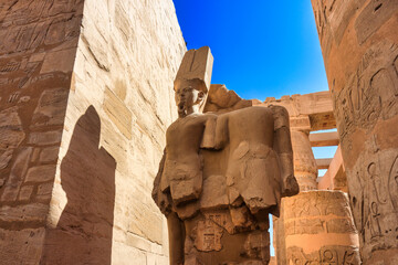 Fototapeta premium Karnak Temple Complex in Luxor – Ancient Egyptian Columns, Hieroglyphs and historic landmark, Egypt